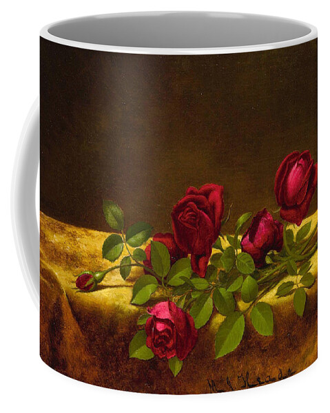 Martin Johnson Heade Coffee Mug featuring the painting Roses lying on gold Velvet by Martin Johnson Heade