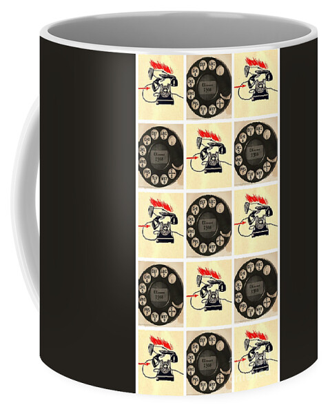 Telephone Coffee Mug featuring the mixed media Rotary Phone How to Dial by Sally Edelstein