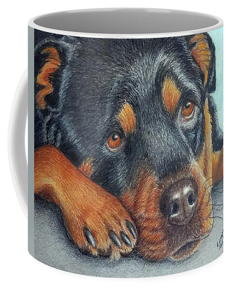 Dogs Coffee Mug featuring the drawing Rotti Pup by Lorraine Foster
