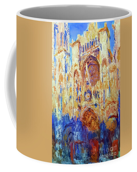 French Coffee Mug featuring the painting Rouen Cathedral by Claude Monet 1893 by Claude Monet