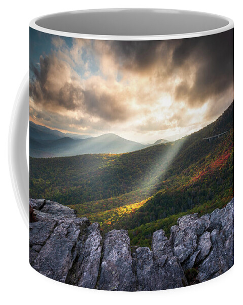 Blue Ridge Parkway Coffee Mug featuring the photograph Rough Ridge North Carolina Blue Ridge Parkway Autumn Light Rays Scenic Mountains Landscape by Dave Allen