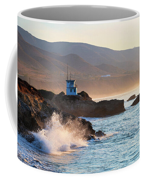 Beach Coffee Mug featuring the photograph Rough Surf by the Lifeguard Station by Matthew DeGrushe