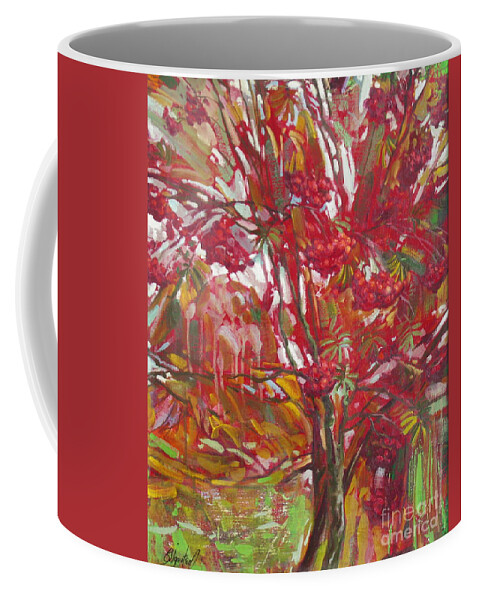Oil Coffee Mug featuring the painting Rowan tree by Sergey Ignatenko