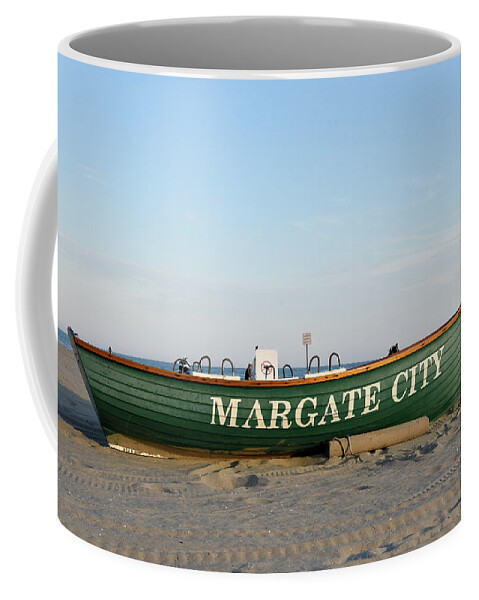 Rowboat Coffee Mug featuring the photograph Rowboat marks the section of beach belonging to Margate New Jers by Mark Stout