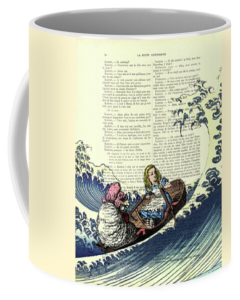 Alice In Wonderland Coffee Mug featuring the drawing Rowing Alice in Wonderland fantasy artwork by Madame Memento