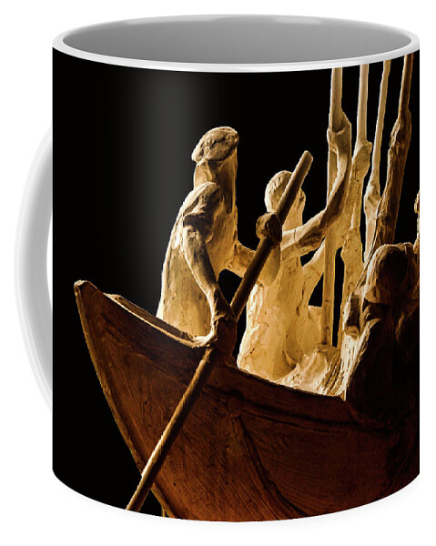Rowing Boat Sculpture Figurine Sepia Coffee Mug featuring the photograph Rowing Sculpture1 by John Linnemeyer
