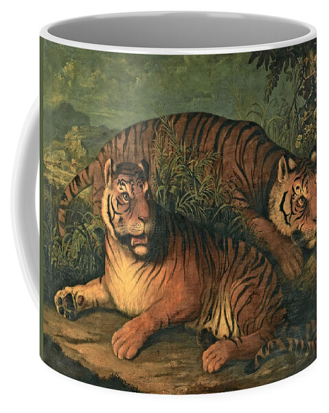 Attributed To Johann Wenzel Peter Coffee Mug featuring the painting Royal Bengal Tigers by Attributed to Johann Wenzel Peter