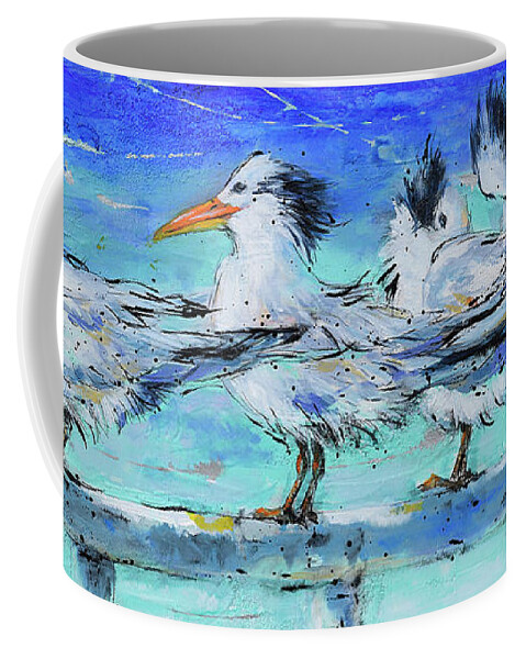 Royal Tern Coffee Mug featuring the painting Lounging Royal Terns by Jyotika Shroff