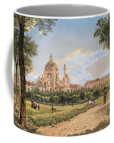 Vintage Coffee Mug featuring the painting Rudolf von Alt, View of St.Charles s Church and the Polytechnic Institute by MotionAge Designs