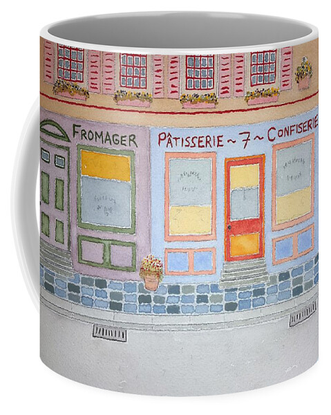 Watercolor Coffee Mug featuring the painting Rue Jolie by John Klobucher