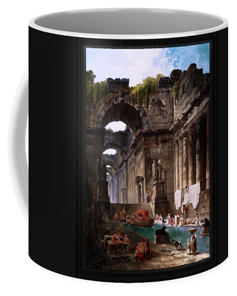 Ruins Of A Roman Bath With Washerwomen Coffee Mug featuring the painting Ruins Of A Roman Bath With Washerwomen by Hubert Robert Remastered Xzendor7 Reproductions by Xzendor7