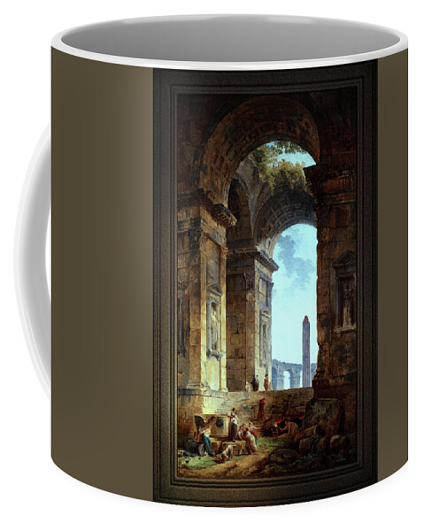 Ruins With An Obelisk Coffee Mug featuring the painting Ruins With An Obelisk In The Distance Fine Art Old Masters Reproduction by Rolando Burbon