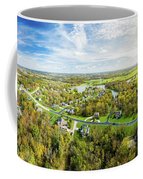 America Coffee Mug featuring the photograph Rural neighborhood in fall by Alexey Stiop