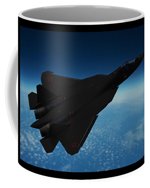 Sukhoi Coffee Mug featuring the digital art Russian Air Force Su-57R Pak Fa by Custom Aviation Art