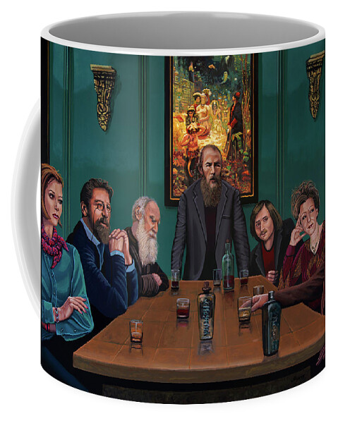 Anton Chekhov Coffee Mug featuring the painting Russian Literature Giants Painting by Paul Meijering