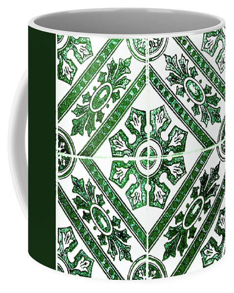 Green Tiles Coffee Mug featuring the digital art Rustic Green Tiles Mosaic Design Decorative Art by Irina Sztukowski