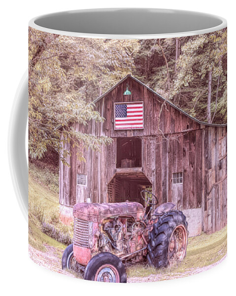 American Coffee Mug featuring the photograph Rusty Tractor in America in Country Colors by Debra and Dave Vanderlaan