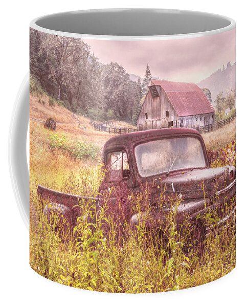 American Coffee Mug featuring the photograph Rusty Truck Deep in the Wildflowers in Soft Colors by Debra and Dave Vanderlaan