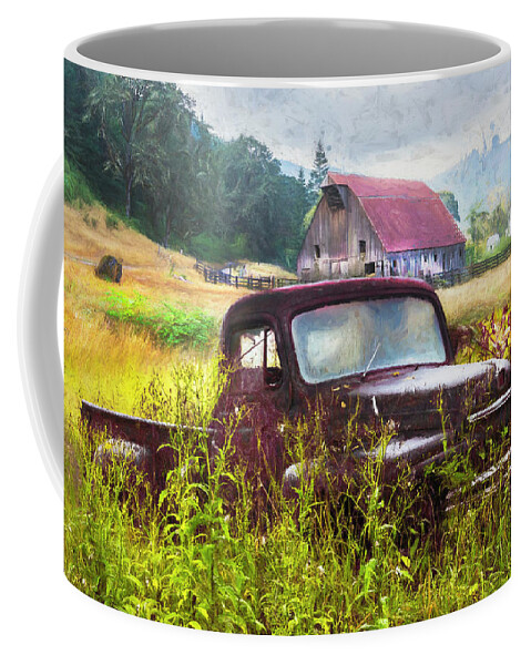 Barns Coffee Mug featuring the photograph Rusty Truck Deep in the Wildflowers Painting by Debra and Dave Vanderlaan
