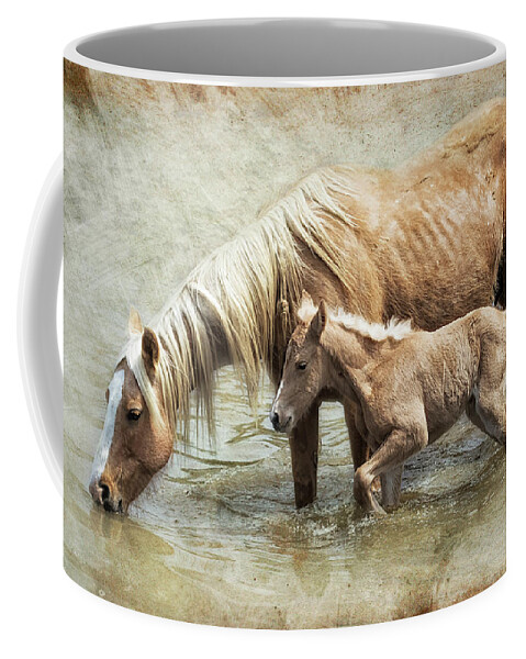 Mare And Foal Coffee Mug featuring the photograph Safe By Mother's Side - South Steens Mustangs by Belinda Greb