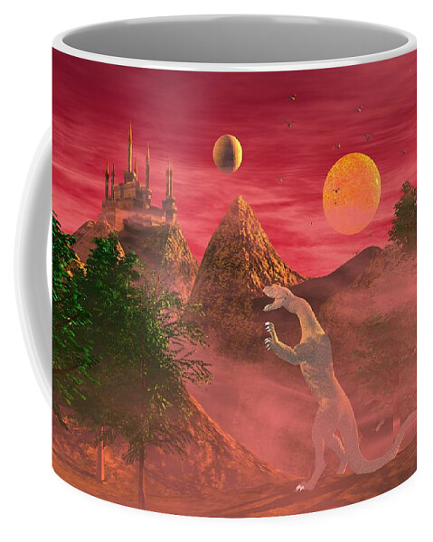Digital Fantasy Scifi Castle Monster Dragon Coffee Mug featuring the digital art Safe in the Castle by Bob Shimer