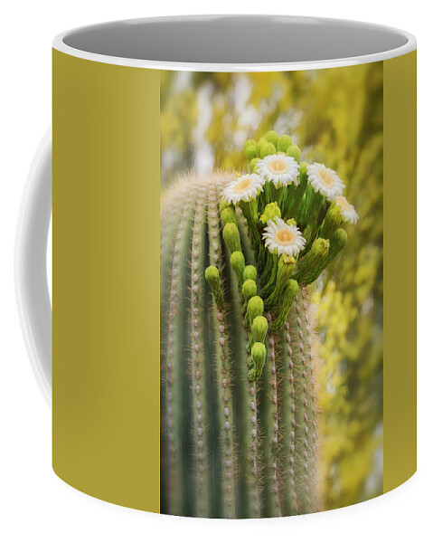 Saguaro Cactus Coffee Mug featuring the photograph Saguaro And Palo Verde Blooms by Saija Lehtonen