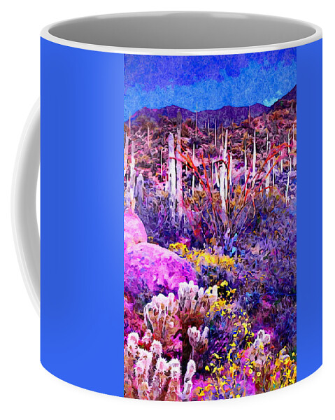 Saguaro Coffee Mug featuring the painting Saguaro Cactus at Sunset by Russ Harris