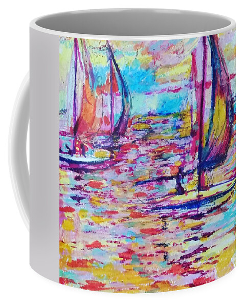Nautical Coffee Mug featuring the painting Sail Away by Linette Childs