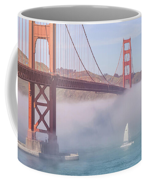 Golden Gate Bridge Coffee Mug featuring the photograph Sailboat At The Gate by Jonathan Nguyen