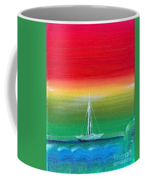 Vertical Coffee Mug featuring the painting Sailboat In Tara by Tara Strange Dunbar