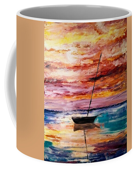 Sailboat Coffee Mug featuring the painting Sailboat Sunset by Lynne McQueen