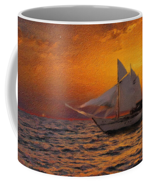 Sailing Coffee Mug featuring the digital art Sailing at Sunset by Russ Harris