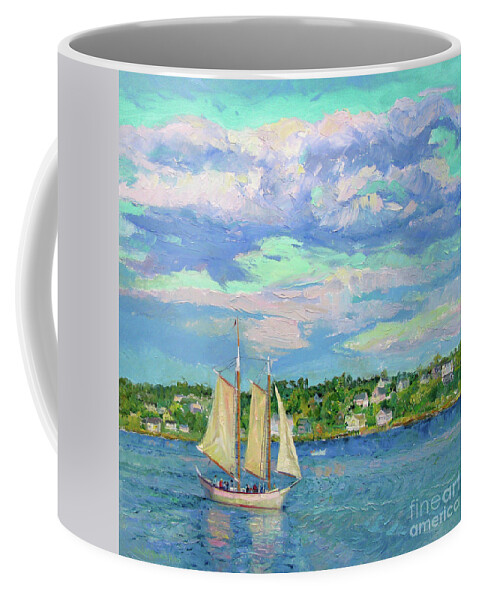 Gloucester Harbor Coffee Mug featuring the painting Sailing Gloucester Harbor by John McCormick