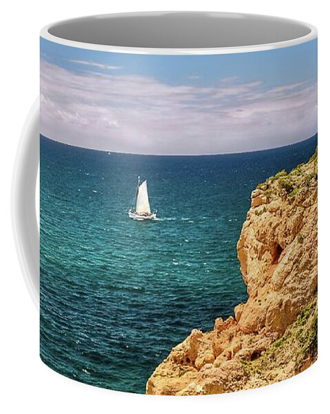 Algarve Coast Coffee Mug featuring the photograph Sailing Off the Algarve Coast in Portugal by Rebecca Herranen