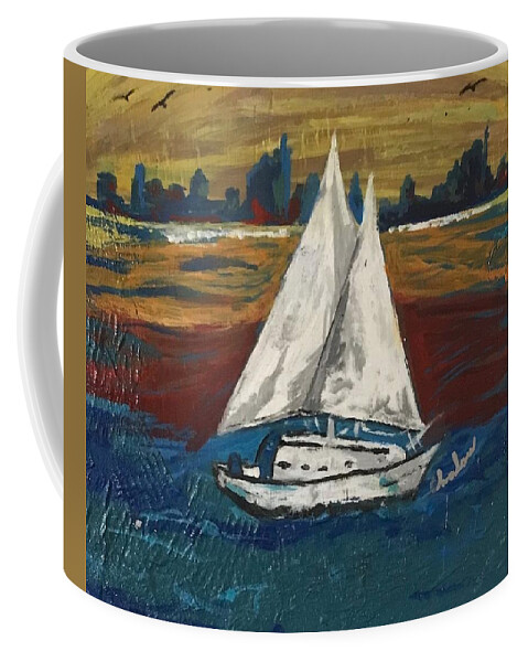  Coffee Mug featuring the painting Sailing on the Horizon by Charles Young