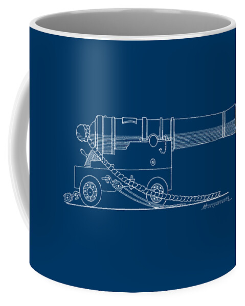 Sailing Vessels Coffee Mug featuring the drawing Sailing ship cannon - blueprint by Panagiotis Mastrantonis