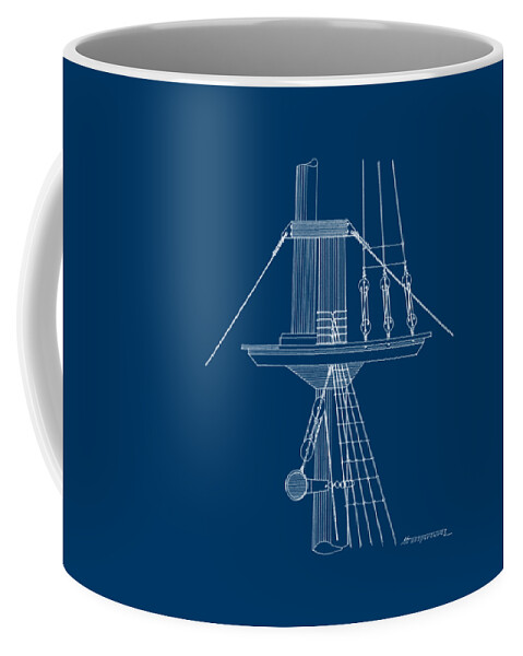 Sailing Vessels Coffee Mug featuring the drawing Sailing ship lookout - crow's nest - blueprint by Panagiotis Mastrantonis