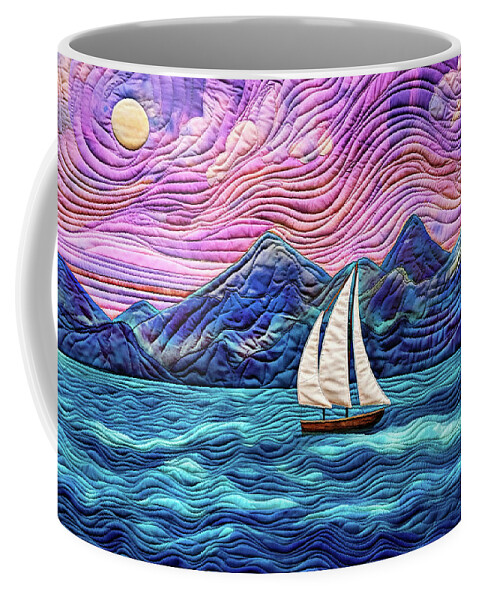 Sailing Coffee Mug featuring the digital art Sailing the Ocean Blue - Quilted Effect by Peggy Collins