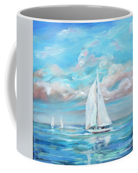 Beach Coffee Mug featuring the painting Sailing with my Dad II by Linda Olsen