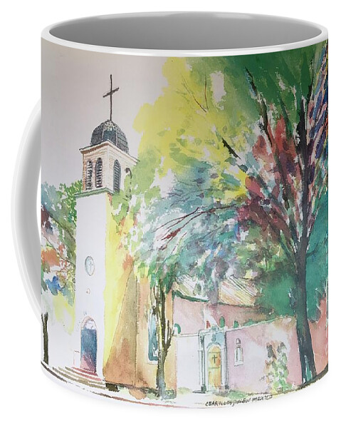 Watercolor Coffee Mug featuring the painting Saint Joseph Parish Cerrillos New Mexico by Glen Neff