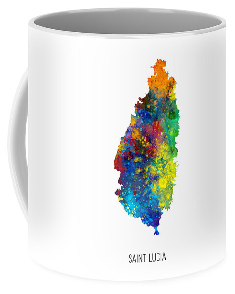 Saint Lucia Coffee Mug featuring the digital art Saint Lucia Watercolor Map by Michael Tompsett
