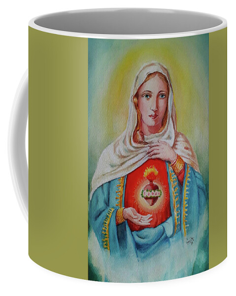 Saint Mary Coffee Mug featuring the painting Saint Mary s sacred heart by Carolina Prieto Moreno