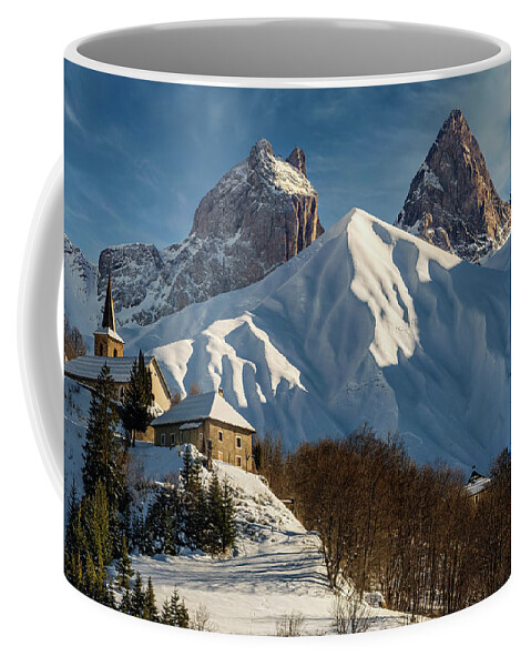 Montrond Coffee Mug featuring the photograph Saint Nicolas church and the Aiguilles d Arves by Olivier Parent