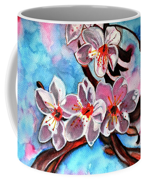 Sakura Coffee Mug featuring the painting Sakura flowers Japanese Cherry Blossom by Manjiri Kanvinde