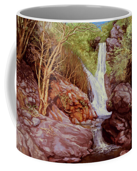 Outdoor Coffee Mug featuring the painting Salmon Creek Falls by Hans Neuhart