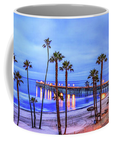 San Clemente Coffee Mug featuring the photograph San Clemente Pier Panorama, Sunrise, California by Don Schimmel