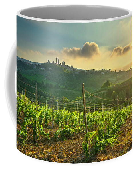 Gimignano Coffee Mug featuring the photograph San Gimignano Vernaccia wine vineyards by Stefano Orazzini