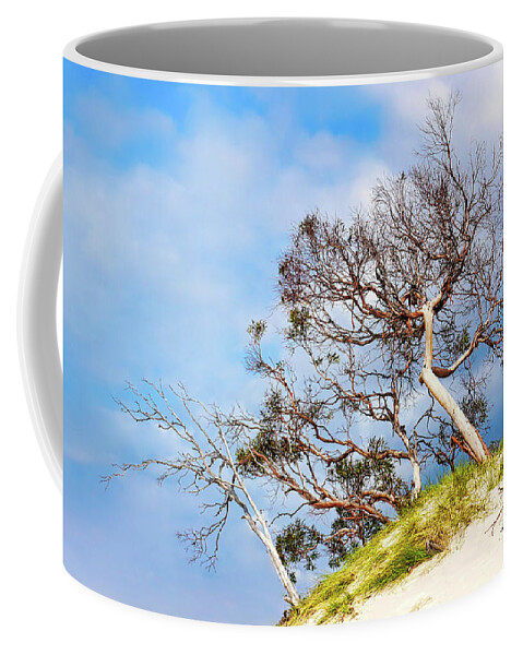 Tantalizing. Tasmania Coffee Mug featuring the photograph Sand Dune with Bent Trees by Lexa Harpell