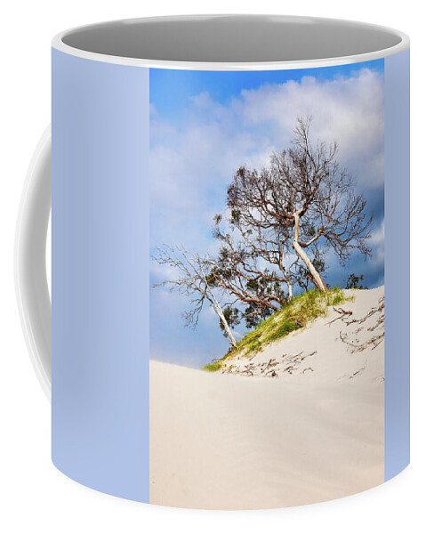 Beach Coffee Mug featuring the photograph Sand Dunes with Bent Trees 2 by Lexa Harpell