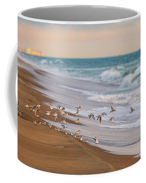 Sandpipers Coffee Mug featuring the photograph Sandbridge Beach Sandpipers by Rachel Morrison